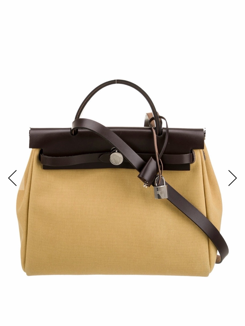 Hermes Herbag 31 Yellow Canvas and Dark Brown Leather bag